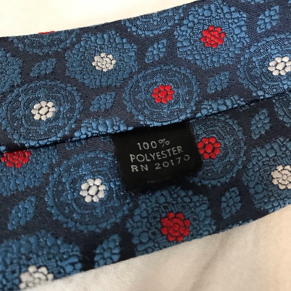 Blue Floral Neck Tie Polyester Circles Red White - Picture 6 of 8